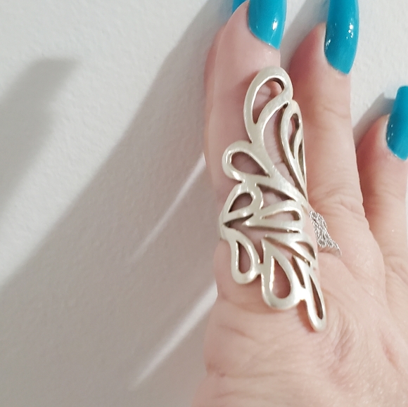 Scroll sterling silver ring. .925 laser cut ring. Long. VINTAGE EXCELLENT - Picture 3 of 14